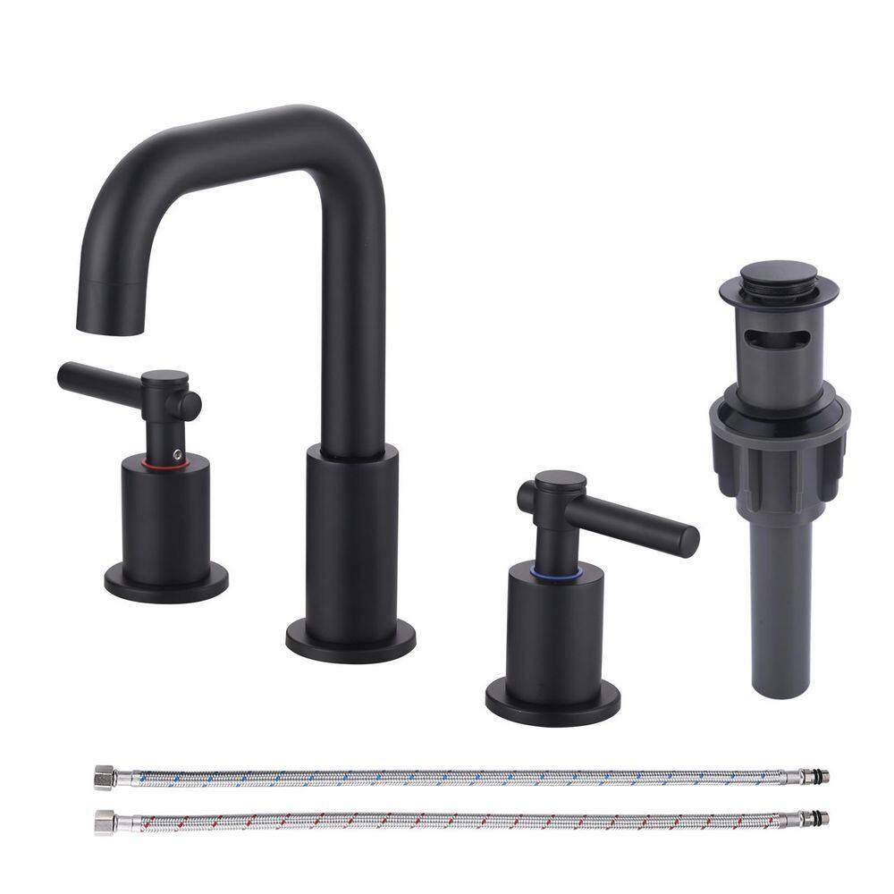 8 in. Widespread Double Handle High Arc Bathroom Faucet with Drain Kit Included and Supply Line in Matte Black price history on PriceWatchPro