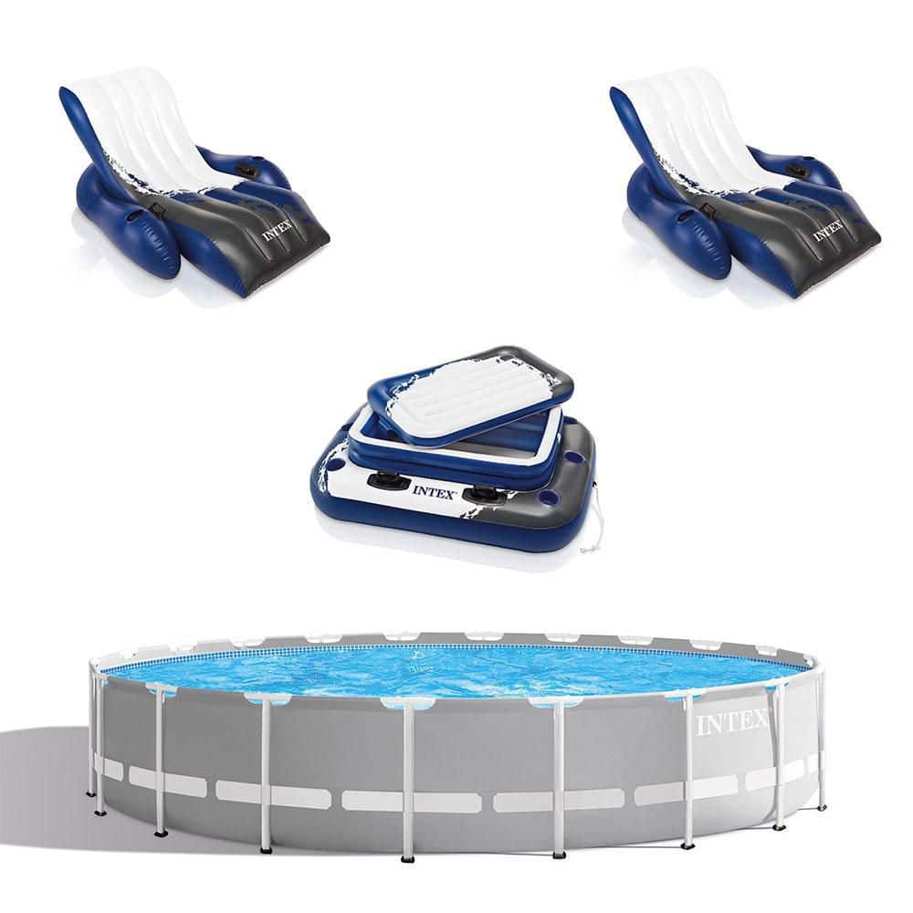 INTEX Prism Frame 20 ft. x 52 in. Above Ground Pool, Lounger Float (2-Pack) & Cooler, Gray -  26755EH+2x58868