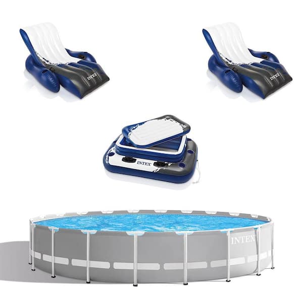 Intex Prism Frame 20 ft. x 52 in. Above Ground Pool, Lounger Float (2-Pack) & Cooler
