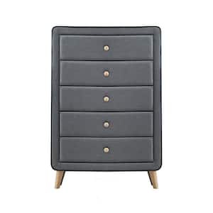 Valda Light Gray Fabric with 5 drawers 16 in. width Chest of Drawers