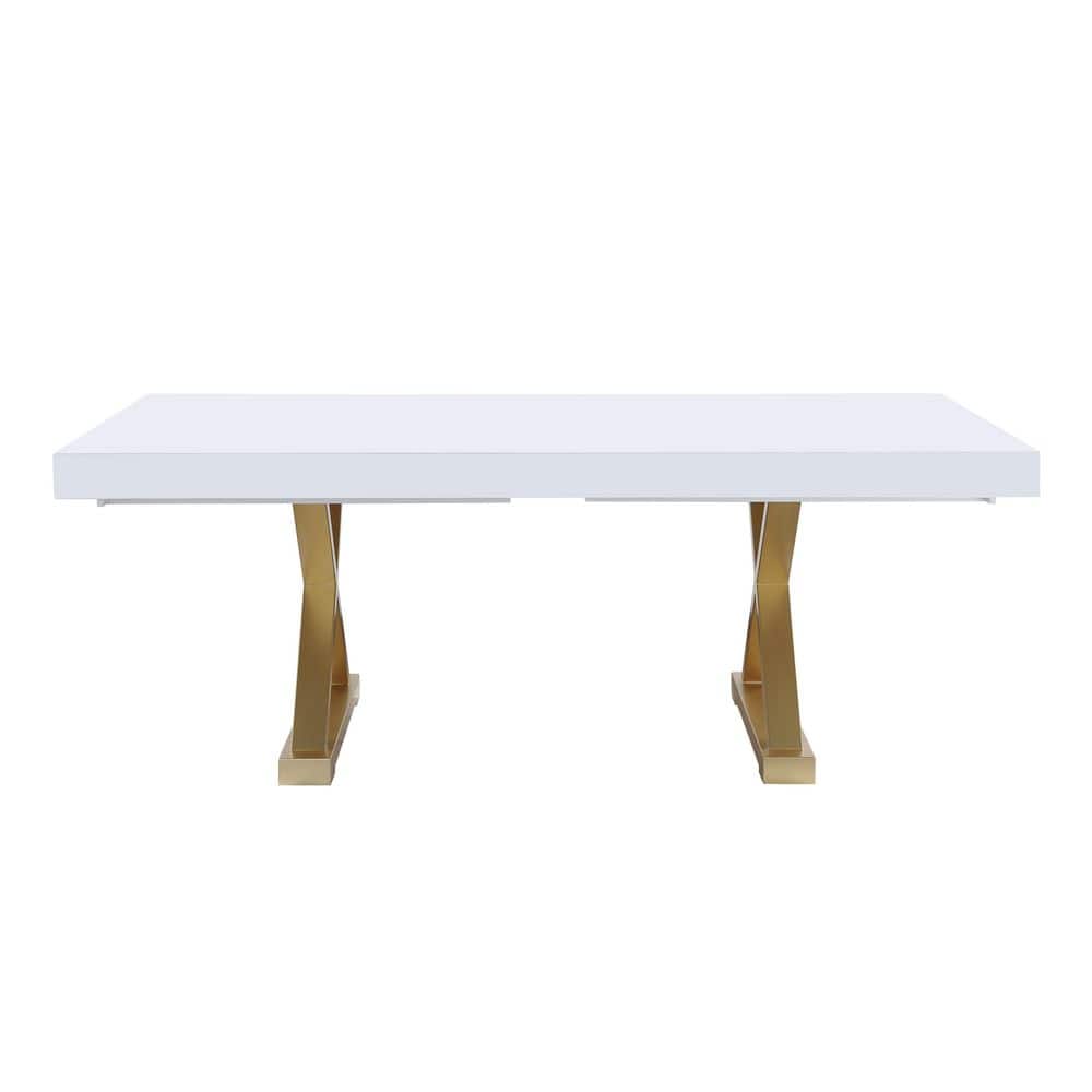 Tyrion White and Gold Extendable Rectangular Wood Dining Table