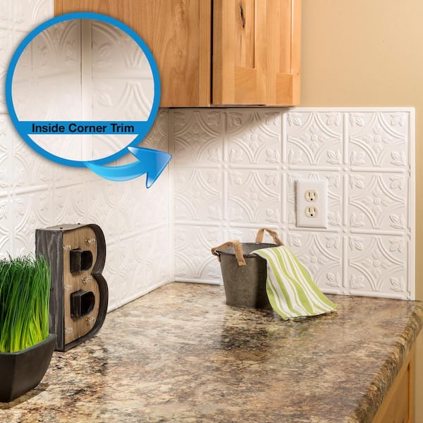 Fasade® 4' PVC Matte White Large Profile Inside Corner Trim - 5 Pack