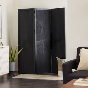 6 ft. Black 3 Panel Hinged Foldable Partition Room Divider Screen with Carved Design