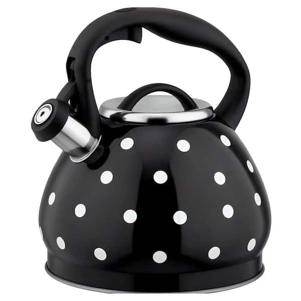 Accent Plate 3.2-Cup Black/White Polka Dot Retro Whistling Stovetop Teakettle Stainless Steel Induction Piece