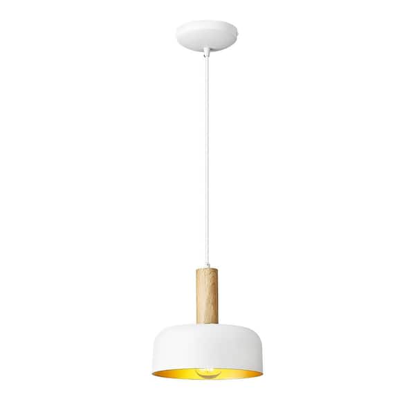 JAZAVA 1-Light Pendant Light with White Metal Shade, No Bulbs Included