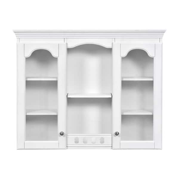 7.83 in. W x 35.27 in. D x 28.00 in. H Bathroom Storage Wall Cabinet with 2-Glass Doors in White