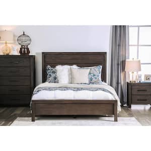 Bungalow Wire-Brushed Rustic Brown Wood Queen Panel Bed