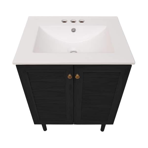Bron 24 in. Freestanding Bathroom Vanity in Black Oak with 3-Hole Centerset Sink Top