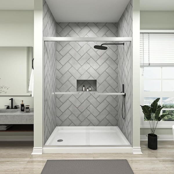 54 in. W x 72 in. H Framed Sliding Glass Shower Door, Dual-sliding Roller-style, Aluminum Alloy Frame, Modern, Silver