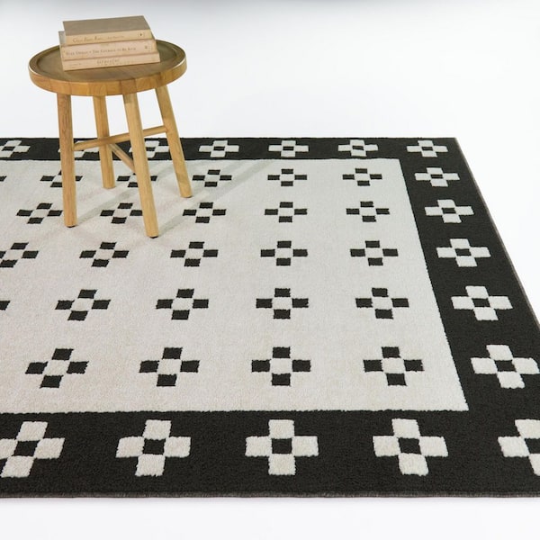 Sebenico Cream/Black 8 ft. x 10 ft. Geometric Border Area Rug