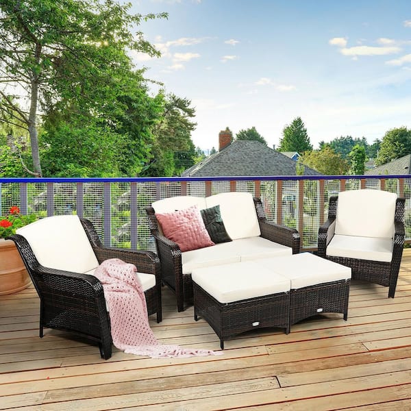 5 piece white on sale wicker patio set