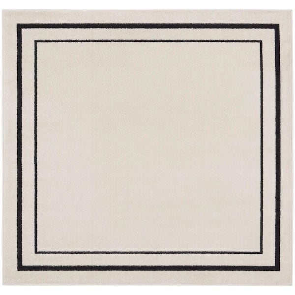 Nourison Essentials Ivory/Black 5 ft. x 5 ft. Solid Contemporary Square Area Rug