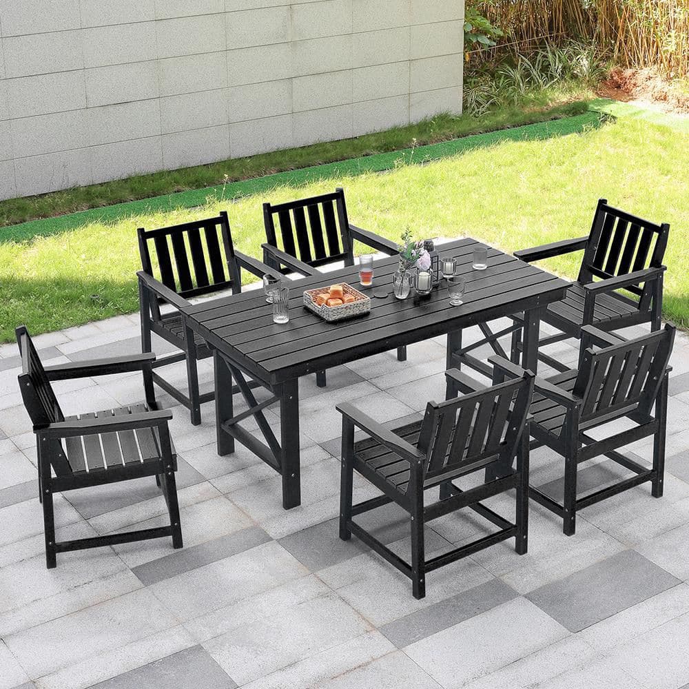CikaCika HDPE 7-Piece Plastic Rectangle Table Standard Height