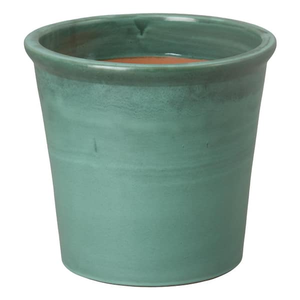 Emissary Pail 10 in. L x 10 in. H Green Kelp Ceramic Round Planter with Drainage Hole