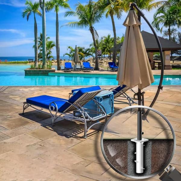 cantilever patio umbrella in ground .N/A Universal Rustproof Steel in Ground Cantilever Patio Umbrella Base Flush Mount Space Saving Outdoor Holder Anchor