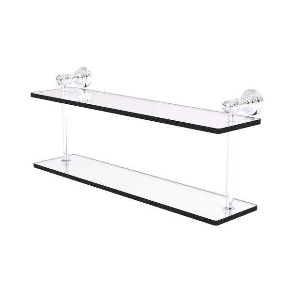Allied Brass Carolina Crystal Collection 22in. x 9.2in. x 5.6in. D Brass Rectangular 2-Tiered Glass Shelf in Polished Chrome