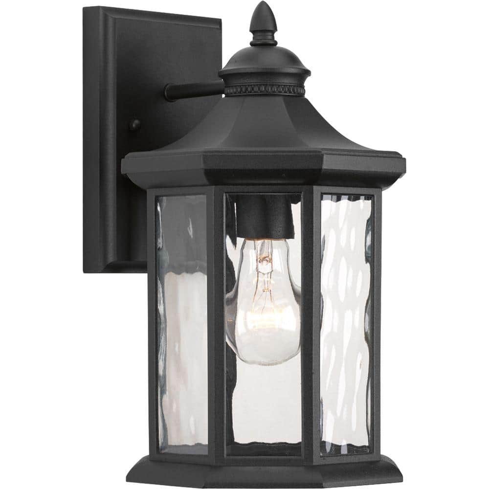 Edition Collection 1-Light Textured Black Clear Water Glass Traditional Outdoor Medium Wall Lantern Light price history on PriceWatchPro