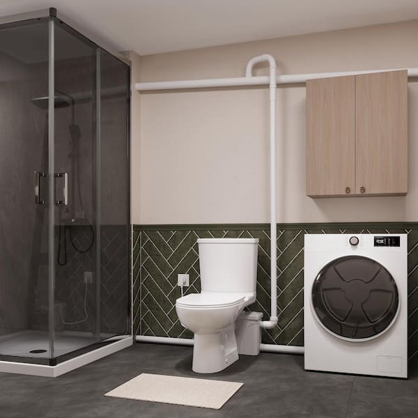2-Piece Macerating Toilet with 700W Macerator Pump 1.0/1.28 GPF Dual Flush Elongated Toilet in White, Seat Included