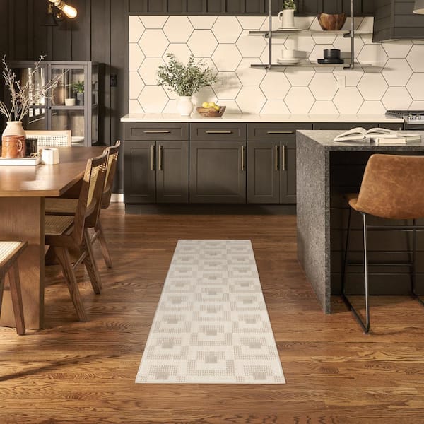 Nordic Ivory Beige 2 ft. x 6 ft. Geometric Contemporary Runner Area Rug