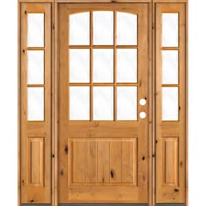 60 in. x 96 in. Knotty Alder Left-Hand/Inswing 1/2 Lite Clear Glass Clear Stain Wood Prehung Front Door with Sidelites
