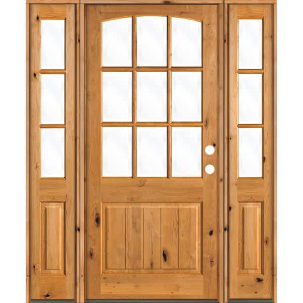 Krosswood Doors 60 in. x 96 in. Knotty Alder Left-Hand/Inswing 1/2 Lite Clear Glass Clear Stain Wood Prehung Front Door with Sidelites