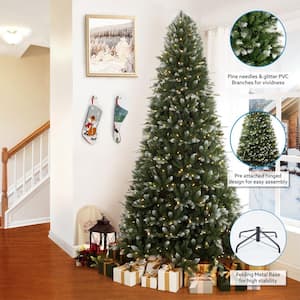 7.5 ft Frosted Lightly Snow Flocked Prelit Artificial Christmas Tree with 1746 Branch Tips, 550 Warm Lights and Stand