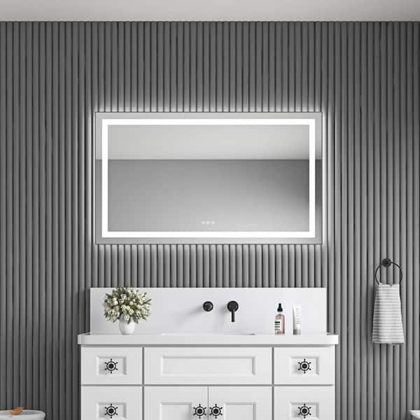 Gun Ash 48.00 in. W x 28.00 in. H LED Modern Rectangle Aluminium Framed Wall Mirror