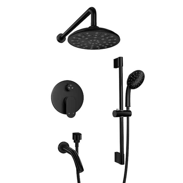 Unbranded Retro Series 3-Spray Patterns with 1.8 GPM 8 in. Rain Wall Mount Dual Shower Heads with Handheld and Spout in Black