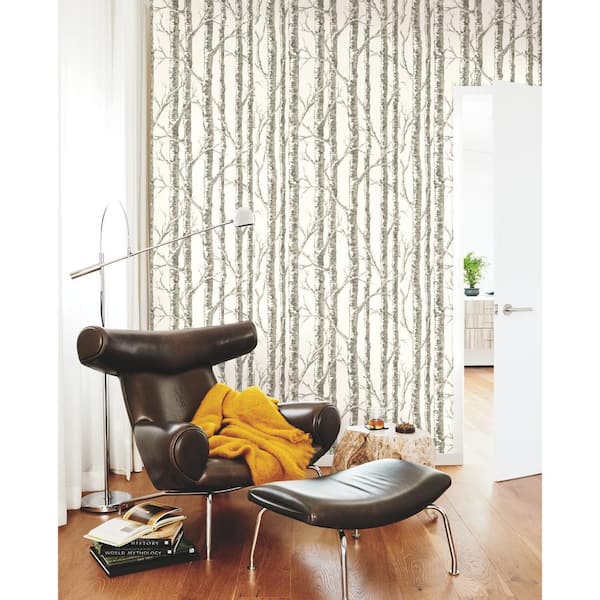 60.75 sq.ft. Gray Paper Birch Wallpaper
