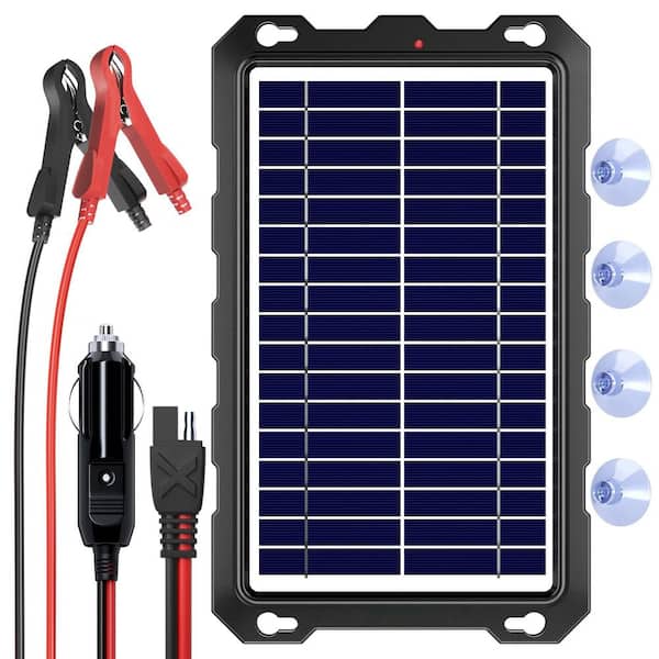 Upgraded 7.5-Watt Portable Waterproof Monocrystalline Solar Panel Trickle Charger Kit for Car, Boat, and RV Batteries