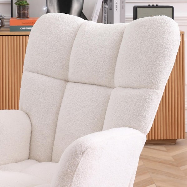 Angel Sar - 35 in. x 19.2 in. x 39.7 in. Beige Polyester Rocking Chair, Comfy Side Chair with High Backrest for Living Room, Office
