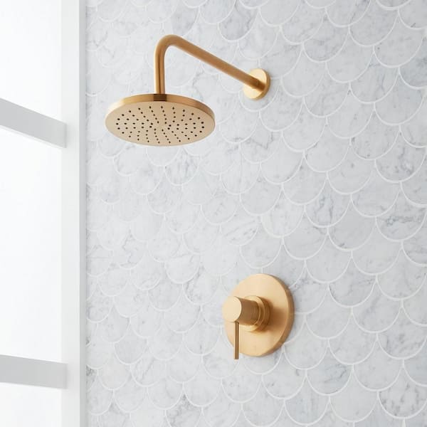 SIGNATURE HARDWARE Lexia Single Handle 1-Spray Shower Faucet 1.8 GPM with Pressure Balanced in. Brushed Gold