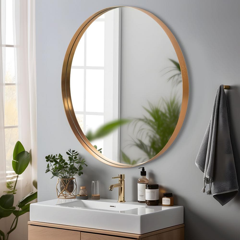 35 in. W. x 35 in. H Deep Framed Metal Round Mirror in Gold