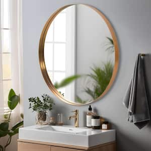 35 in. W. x 35 in. H Deep Framed Metal Round Mirror in Gold