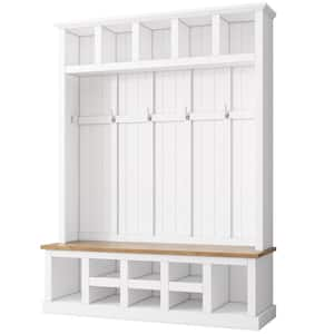 Farmhouse 78 in. H Modern Hall Tree with Wide Storage Seating Bench, 13-Compartments Elegant Coat Rack w/ 6-Hooks, White