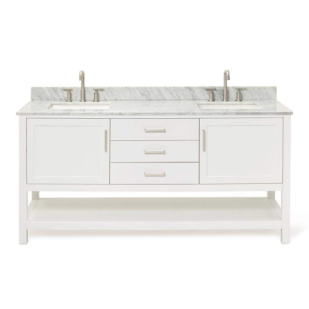 Bayhill 73'' White Double Vanity with Carrara Marble Top