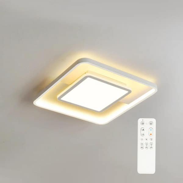 TOZING 15.8 in. Indoor Modern White Square Frame Dimmable Integrated LED Flush Mount Smart Ceiling Light with Remote Control