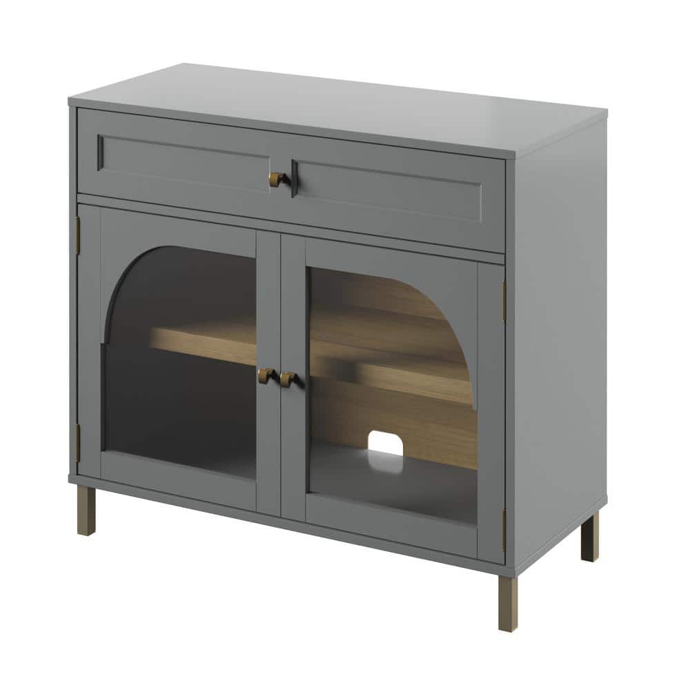 Pure Gray Glass Door Accent Cabinet with Adjustable Shelving