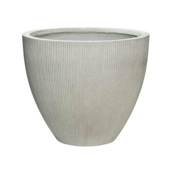 PotteryPots 20.08 in. W x 16.93 in. H Small Round Light Grey Ficonstone Indoor Outdoor Vertically Ridged Jesslyn Planter