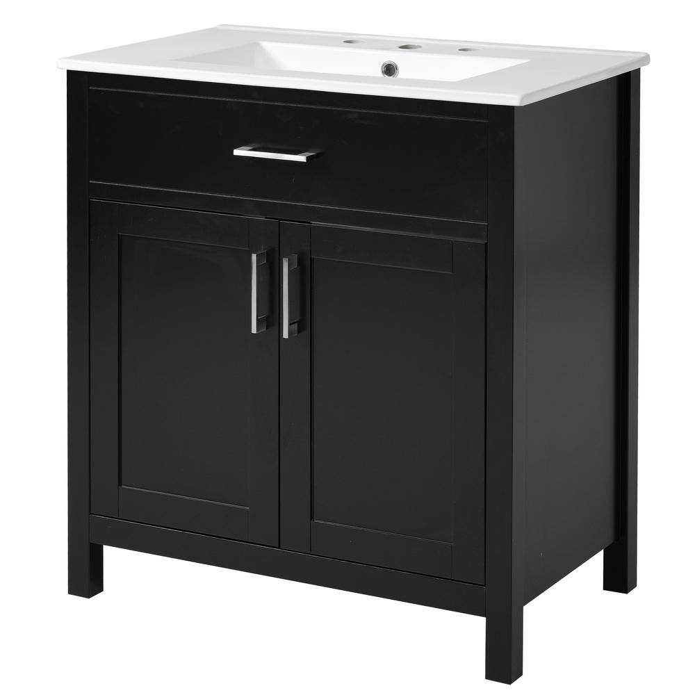 30 in. W Freestanding Bath Vanity in Black with White Ceramic Top and Ample Storage price history on PriceWatchPro