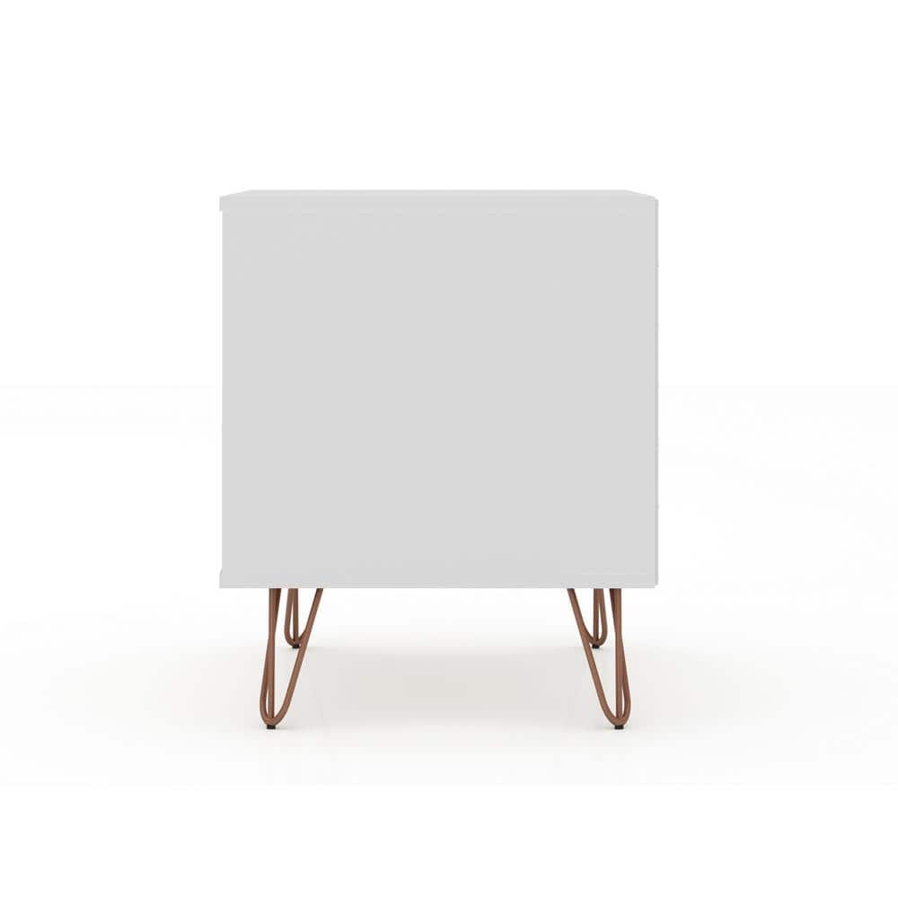Rockefeller 2-Drawer White Wood Nightstands with Metal Legs, Set of 2