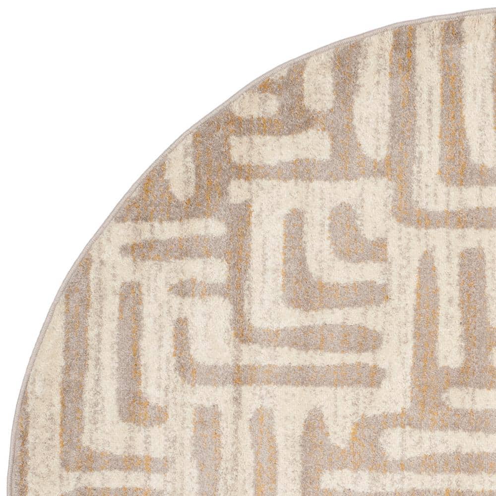 Ivory and Mauve Round Synthetic Abstract Area Rug