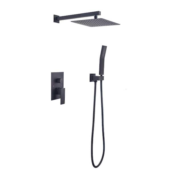 Unbranded 10 inch Single-Handle Square Bathroom Shower Faucet Combo Set in Matte Black (Valve Included)