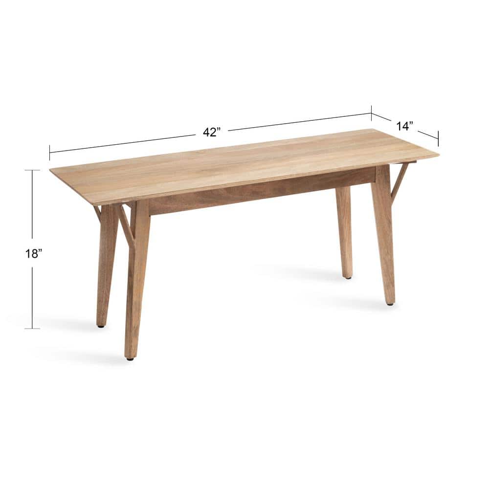 Natural Mango Wood Mid-Century Modern Bench with Storage