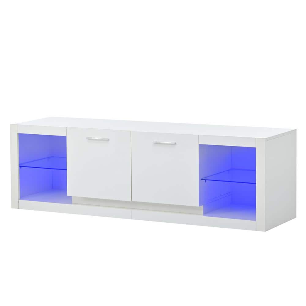 Modern White TV Stand Fits TVs up to 70 in. with LED Color Changing Lights 