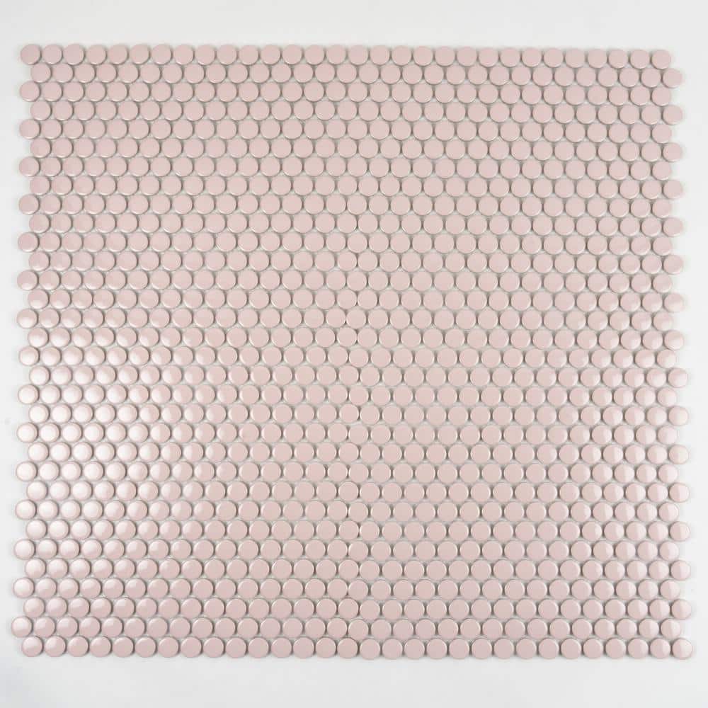 Cirkel 11.46'' x 12.4'' Glossy Pink Porcelain Penny Tile