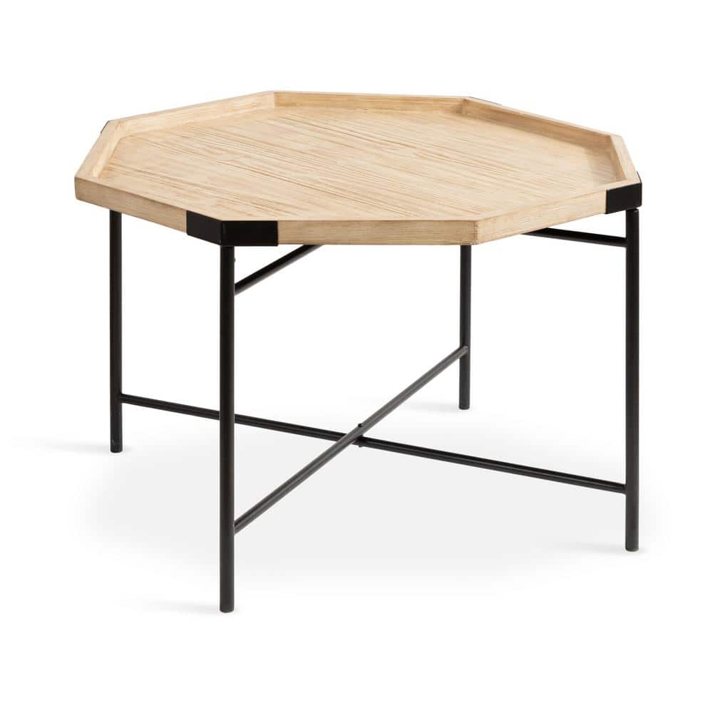 Natural Octagon Wood and Metal Coffee Table, 28x26x18