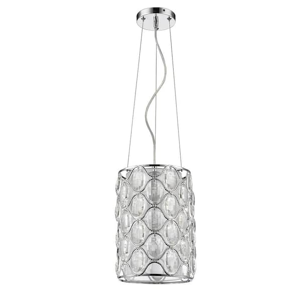 100-Watt 1-Light Nickel Pendant Light with Crystal, No Bulbs Included