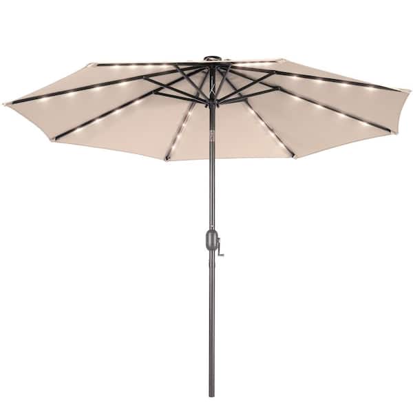 10 ft. Steel Solar Market Patio Umbrella Outdoor Table Umbrella With Tilt Button in Beige