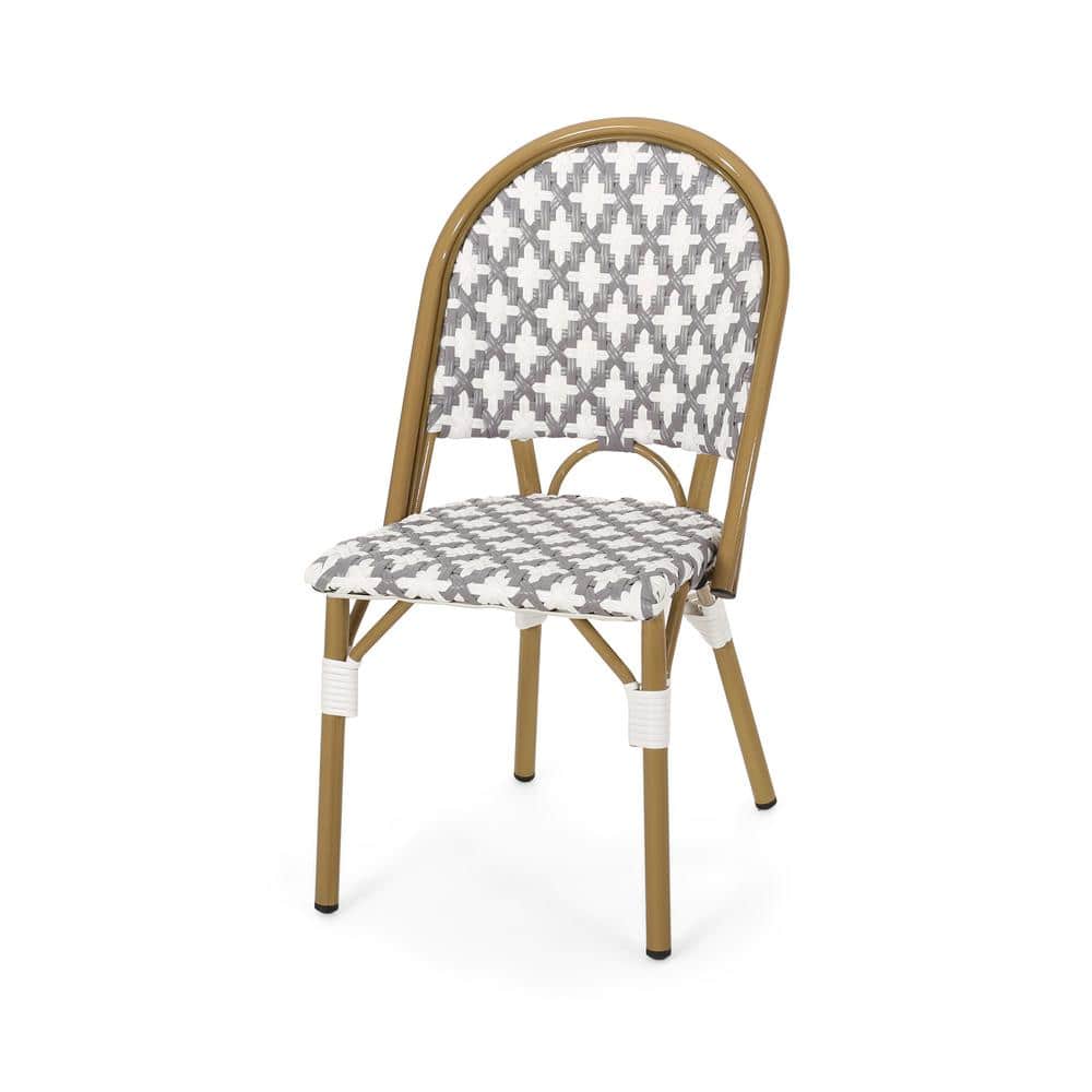 Jordy Black and White Bamboo Print Outdoor Bistro Chair Set